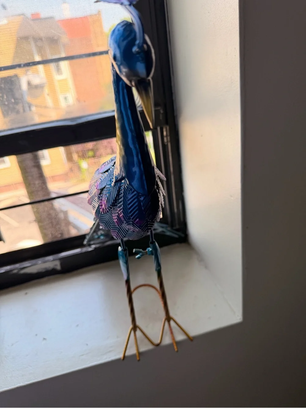 Decorative Metal Peacock Bird Figurine - Blue & Purple Accent